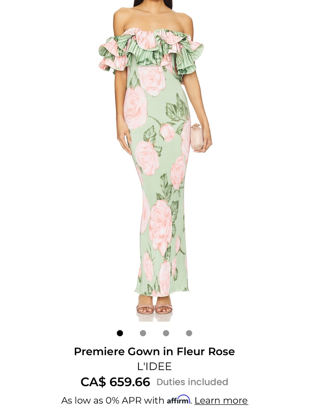 L'IDEE Strapless Floral Gown in Sage with Pink Roses